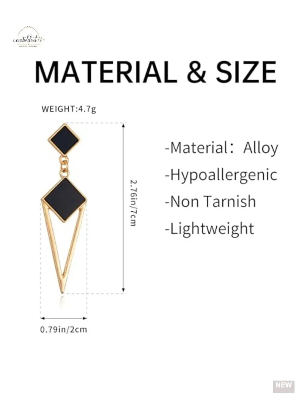 Chunky Gold Square Statement Drop Earrings Non Tarnish Stainless Steel